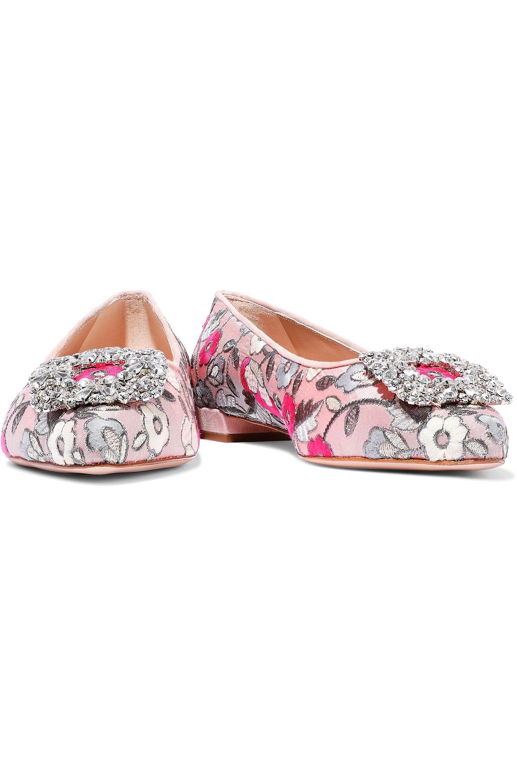 STUART WEITZMAN Crystal-embellished brocade flats