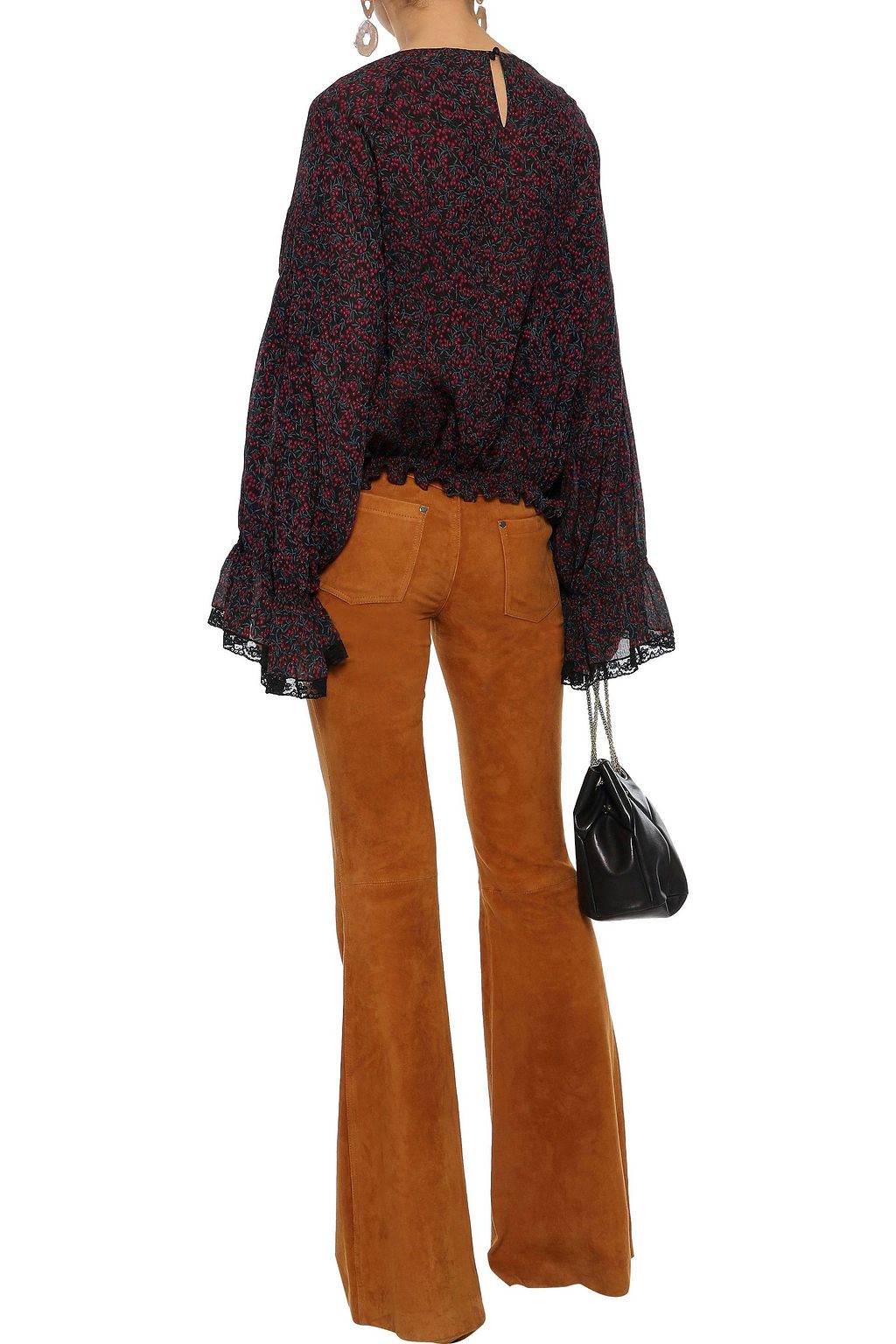 CHLOÉ Lace-trimmed printed cotton and silk-blend georgette blouse