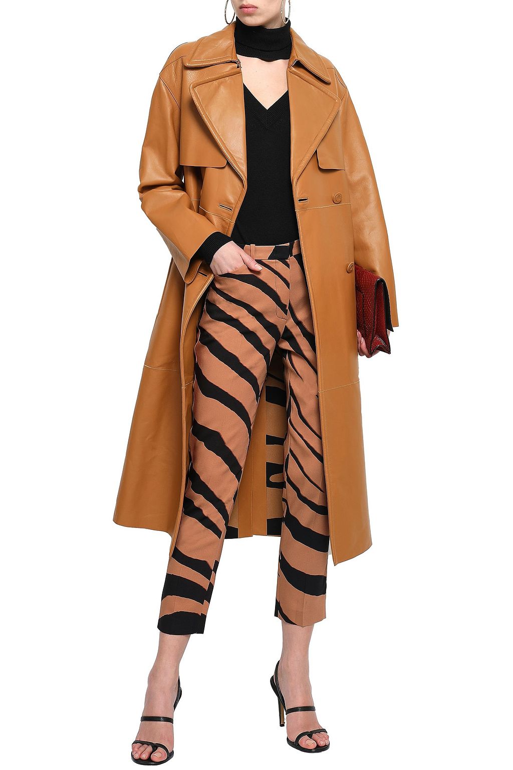 ROBERTO CAVALLI Cropped zebra-print crepe slim-leg pants