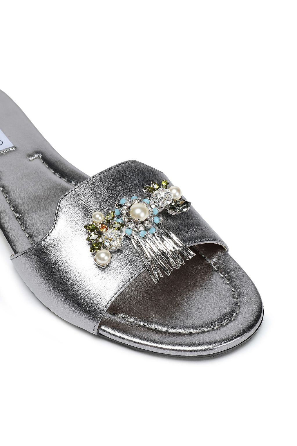 JIMMY CHOO Naya embellished metallic leather slides
