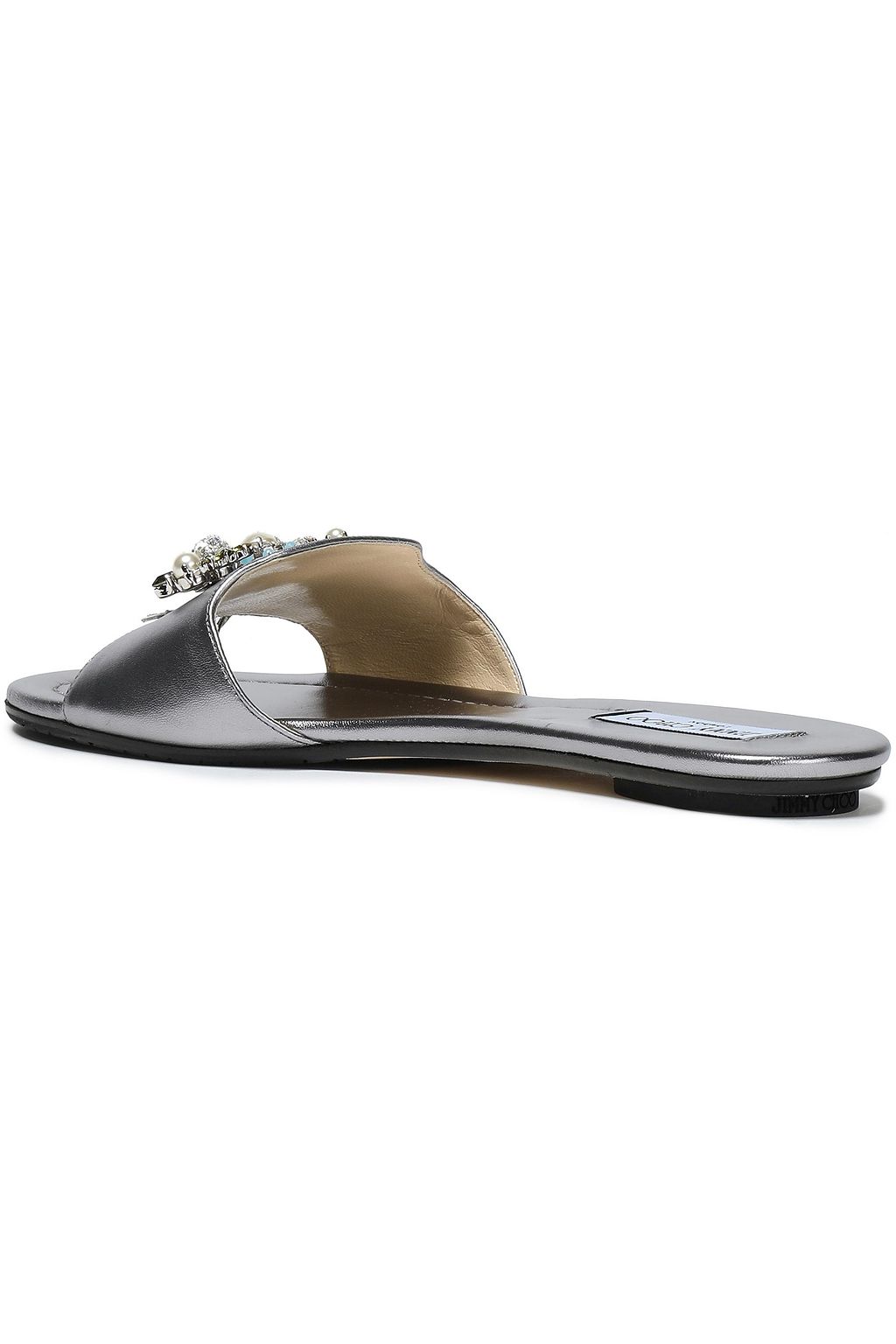 JIMMY CHOO Naya embellished metallic leather slides