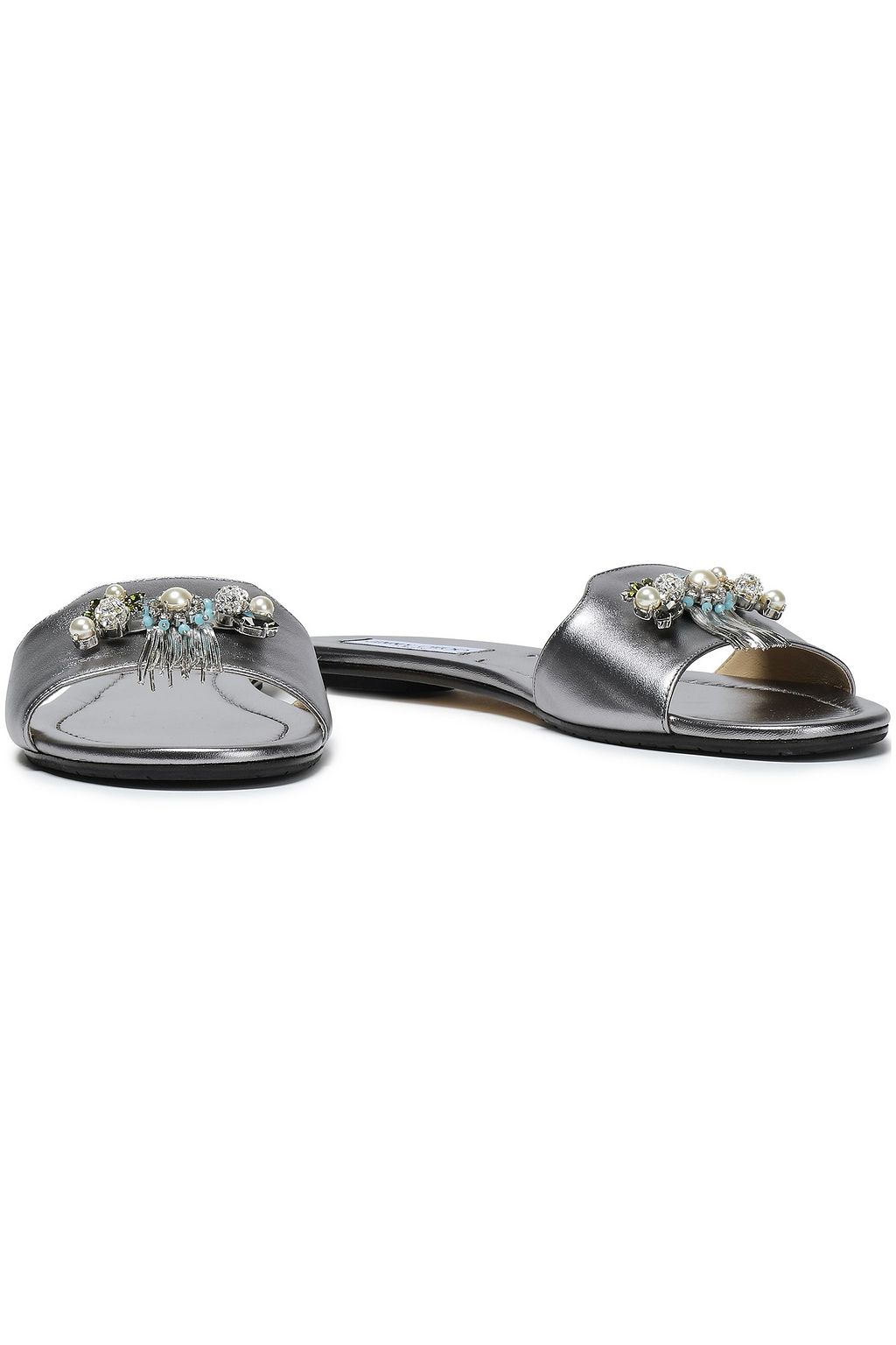 JIMMY CHOO Naya embellished metallic leather slides