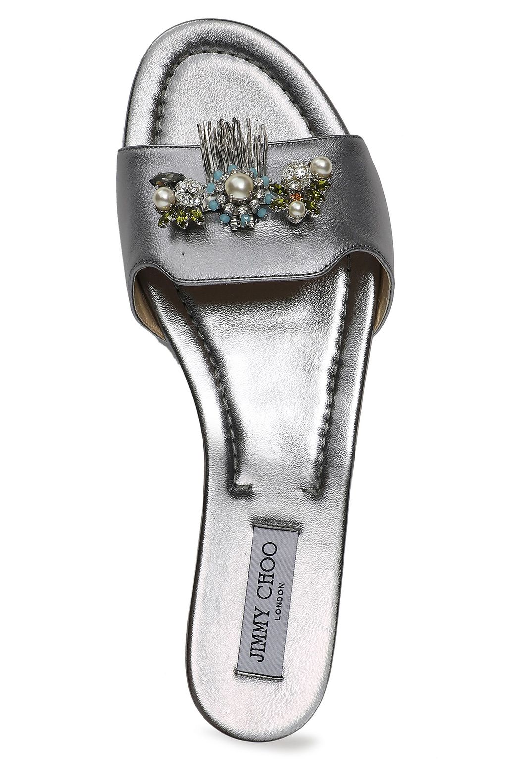JIMMY CHOO Naya embellished metallic leather slides
