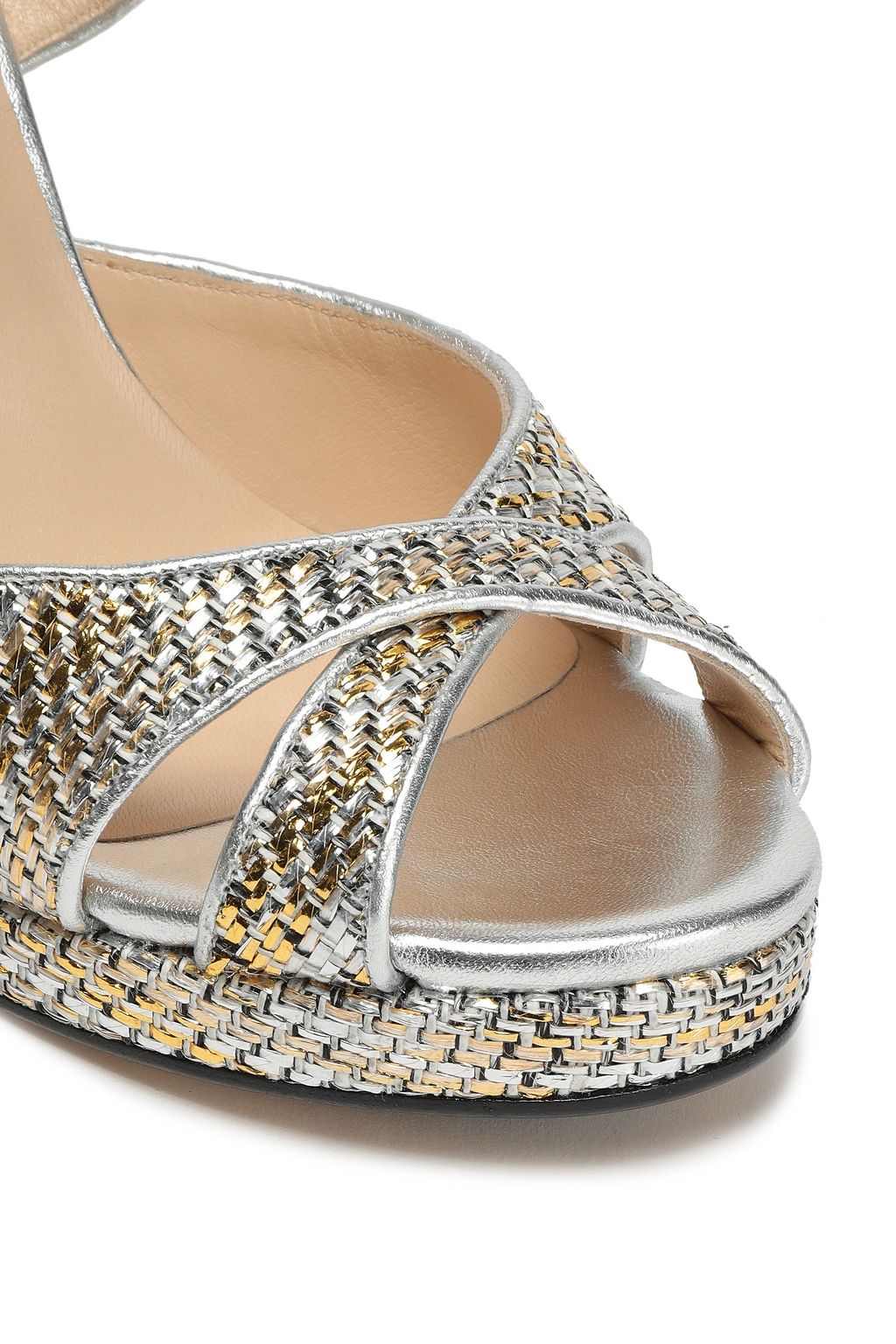 JIMMY CHOO Alanah 105 metallic woven wedge sandals