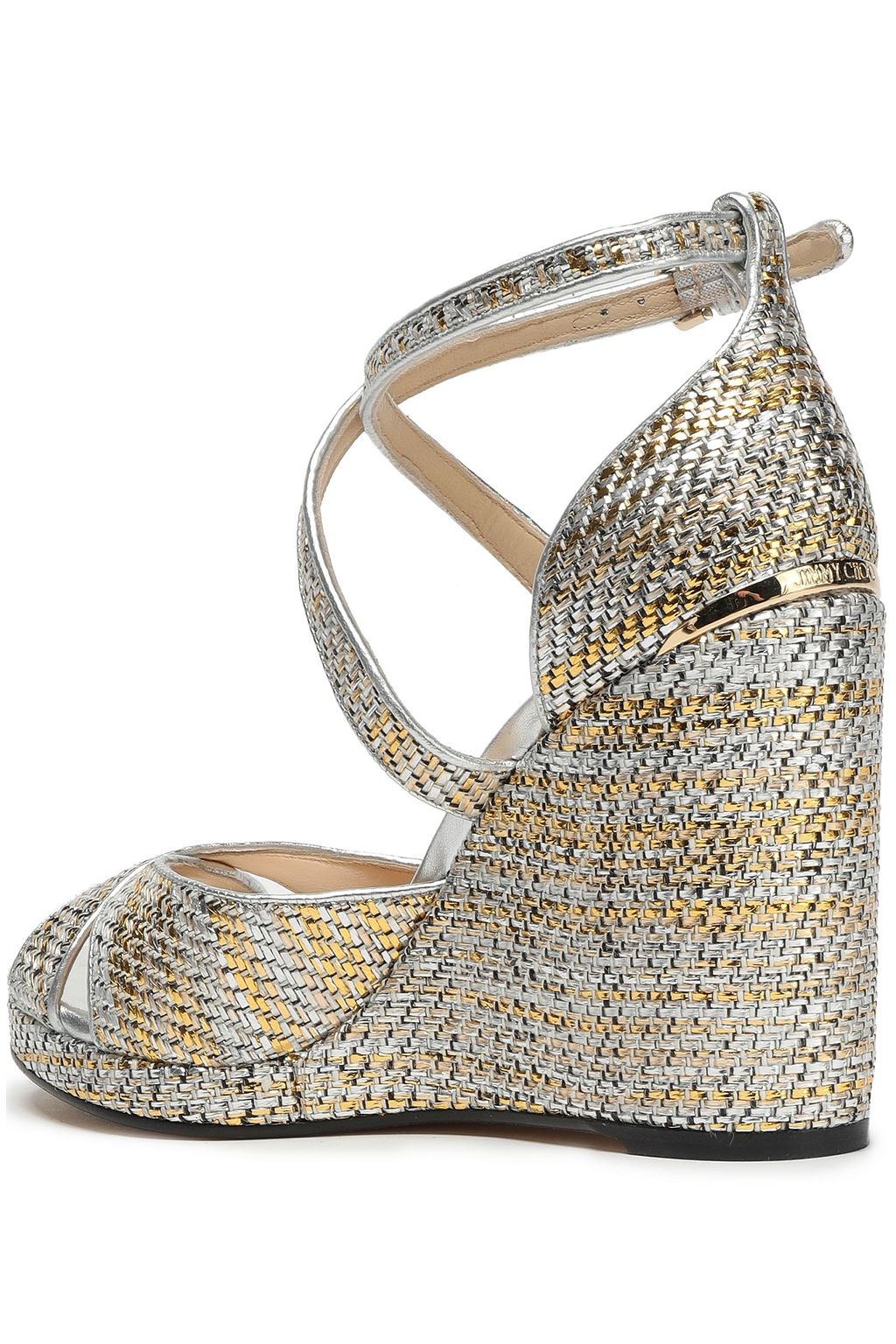 JIMMY CHOO Alanah 105 metallic woven wedge sandals