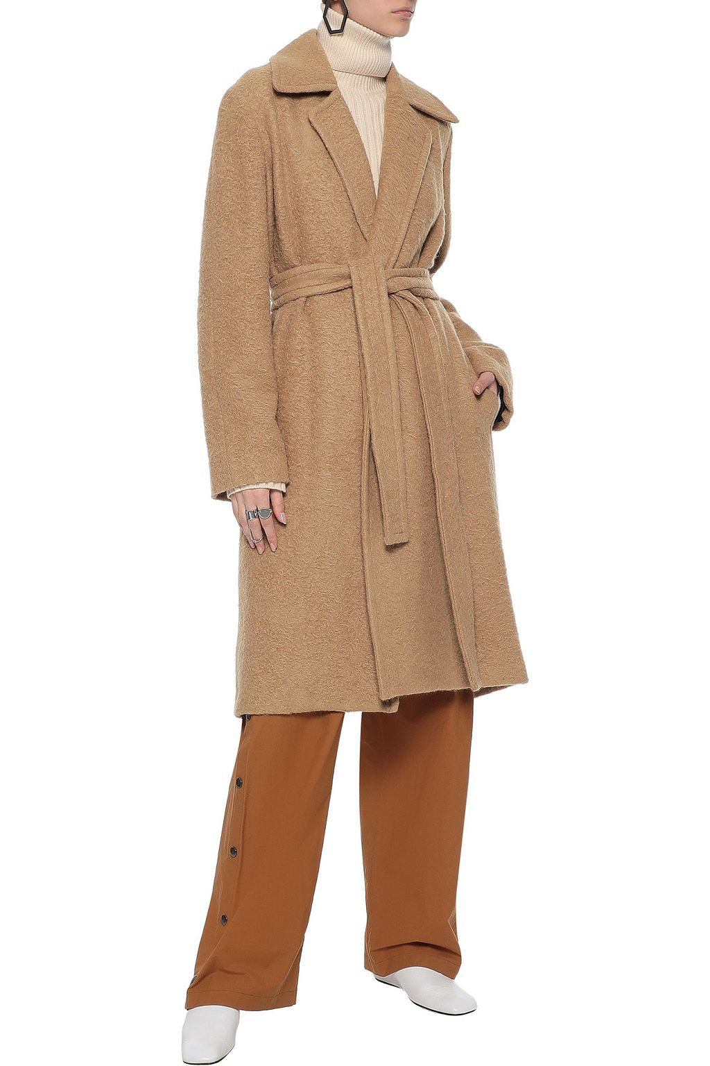 HELMUT LANG Belted brushed alpaca and wool-blend coat