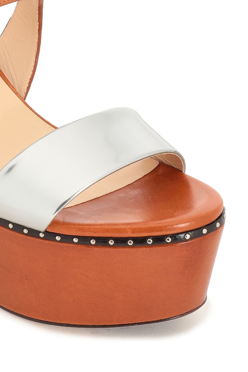 JIMMY CHOO Alton 100 studded metallic and smooth leather platform wedge sandals
