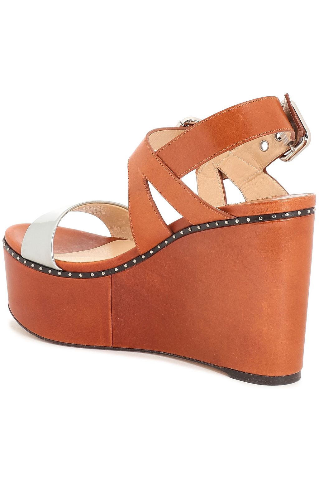JIMMY CHOO Alton 100 studded metallic and smooth leather platform wedge sandals
