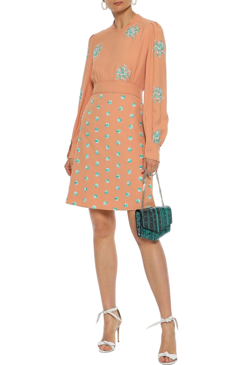 CHLOÉ Belted embroidered cady mini dress