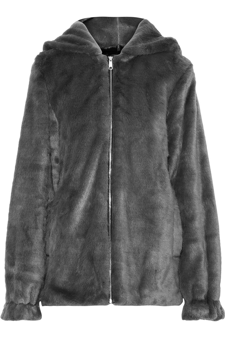 faux fur zip up hooded jacket