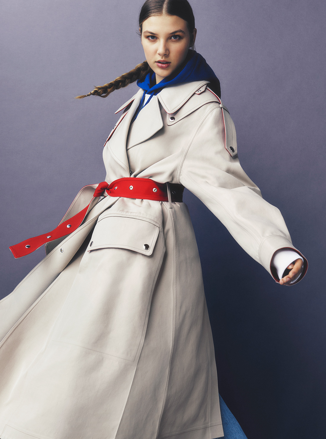 Striped ribbon gabardine oversized trench coat cheap